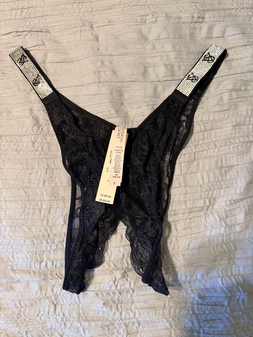 Victorias SecretBlack Lace crotchless with Embellished Straps - Women Intimates